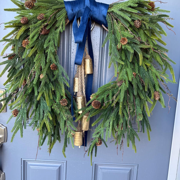 Norfolk Pine Winter Wreath, Farmhouse Front Door Decor, Hanukkah Design