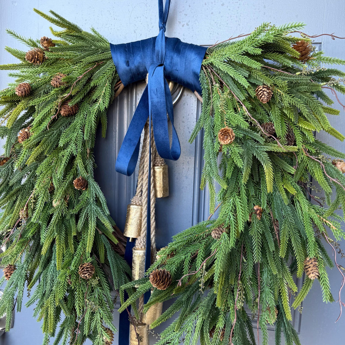 Norfolk Pine Winter Wreath, Farmhouse Front Door Decor, Hanukkah Design