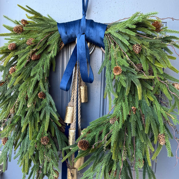Norfolk Pine Winter Wreath, Farmhouse Front Door Decor, Hanukkah Design