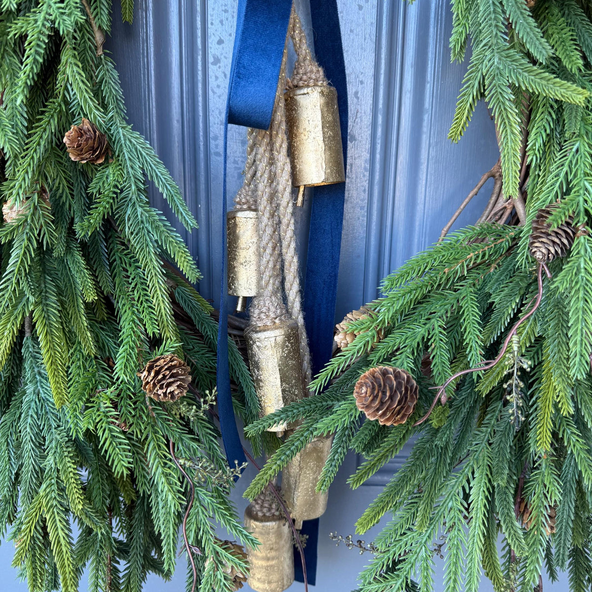 Norfolk Pine Winter Wreath, Farmhouse Front Door Decor, Hanukkah Design