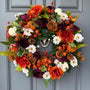 Handmade Fall Front Door Wreath, Purple Orange Floral Thanksgiving Decor