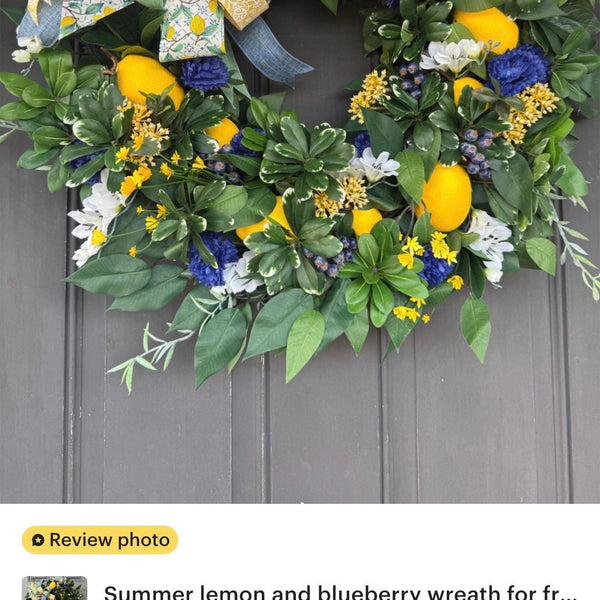 Lemon and Blueberry Wreath, Spring Front Door Decor, Cottagecore