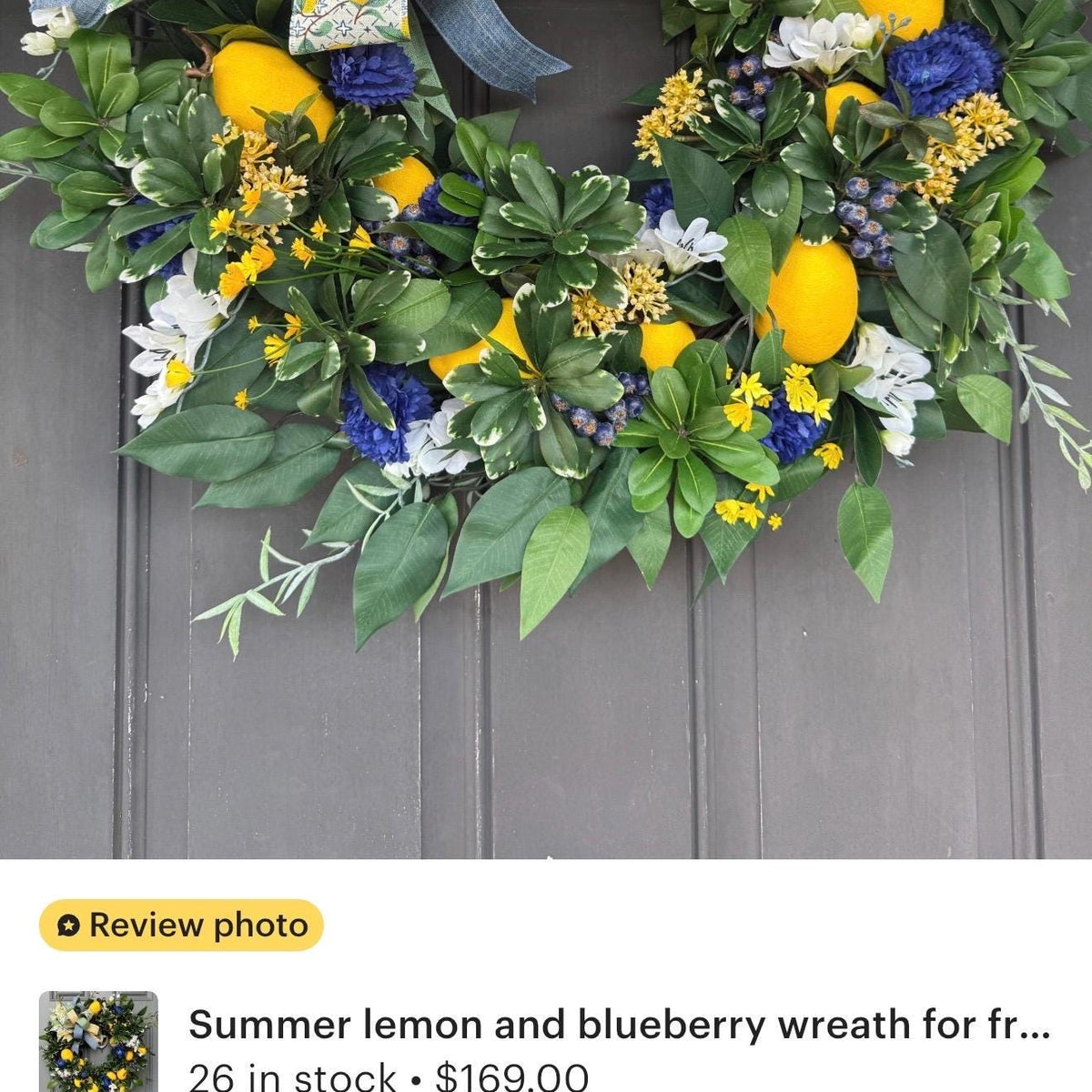 Lemon and Blueberry Wreath, Spring Front Door Decor, Cottagecore