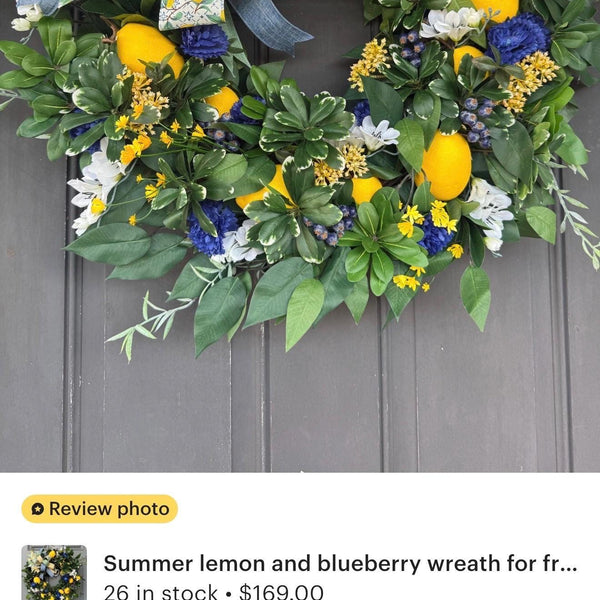 Lemon and Blueberry Wreath, Spring Front Door Decor, Cottagecore
