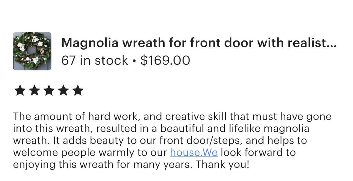 Handmade Magnolia Wreath, White Blooms and Green Leaves, Front Door Decor
