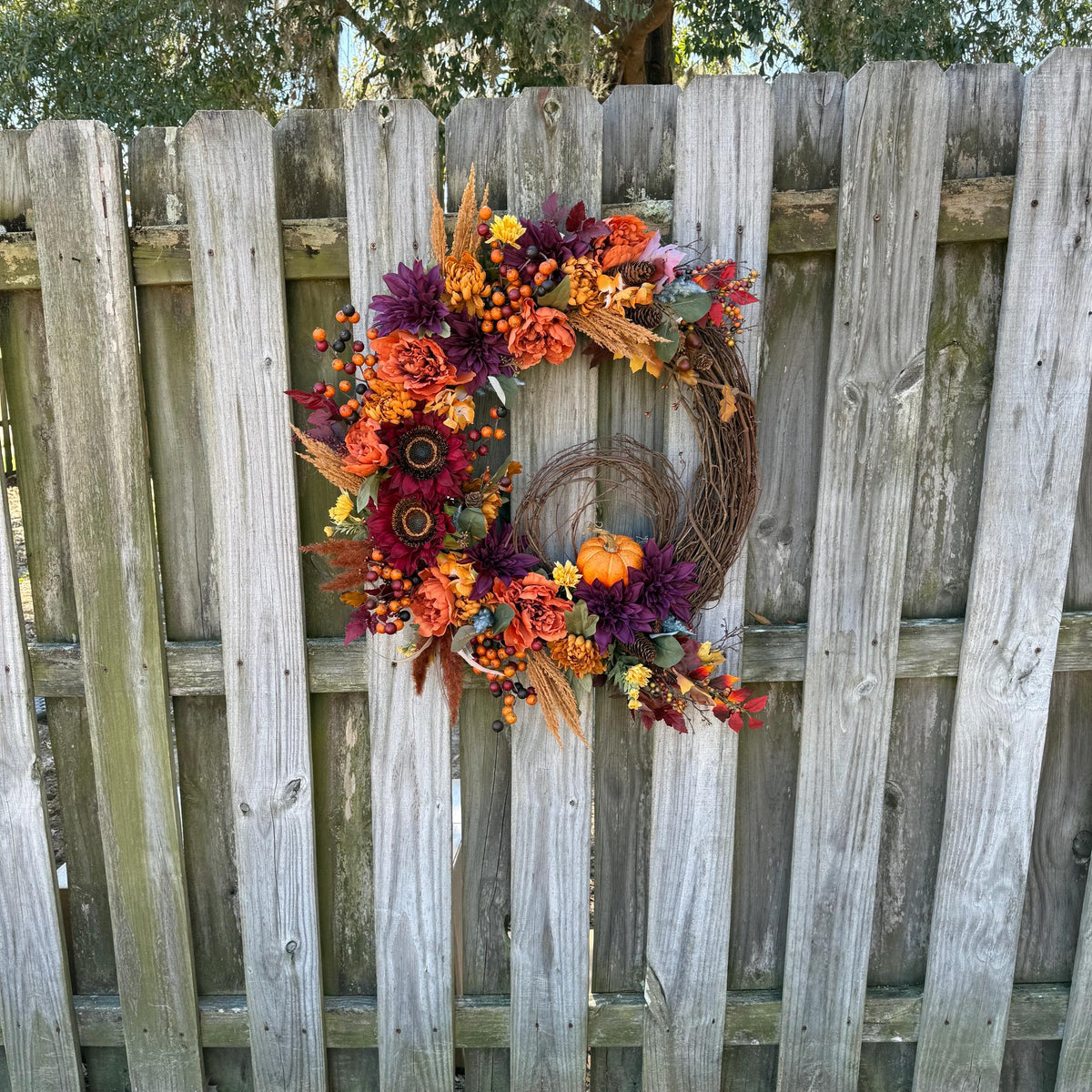 Fall Front Door Wreath, Pinecones, Pumpkins, Sunflowers, Harvest Decor