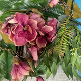 Magnolia Front Door Wreath, Pink Blooms, Handmade Southern Decor