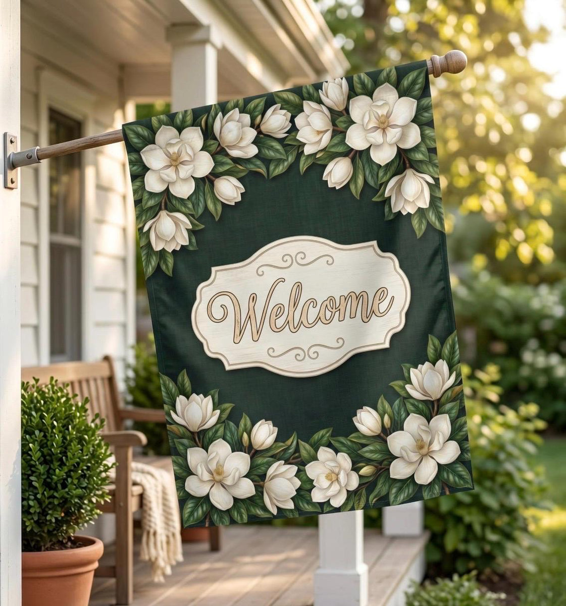 Personalized Magnolia Wreath | Handmade Magnolia Wreath | White Blooms and Green Leaves | Front Door Decor