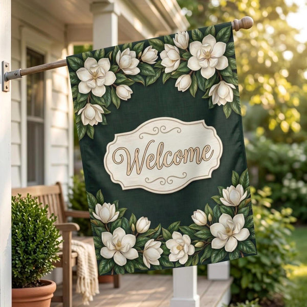 Personalized Magnolia Wreath | Handmade Magnolia Wreath | White Blooms and Green Leaves | Front Door Decor