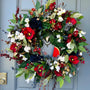 Handmade Patriotic Wreath 4th of July Front Door Decor, Red White and Blue Summer Wreath