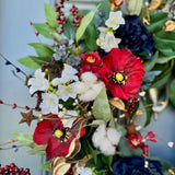 Handmade Patriotic Wreath 4th of July Front Door Decor, Red White and Blue Summer Wreath