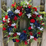 Patriotic Floral Wreath, Red White Blue, Summer Door Decor