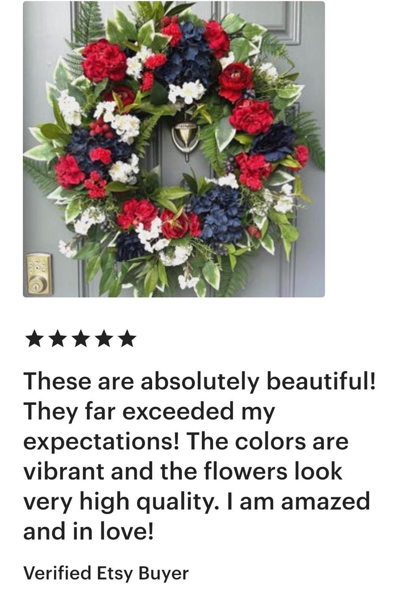 Patriotic Floral Wreath, Red White Blue, Summer Door Decor