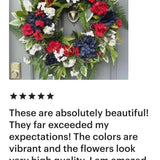 Patriotic Floral Wreath, Red White Blue, Summer Door Decor
