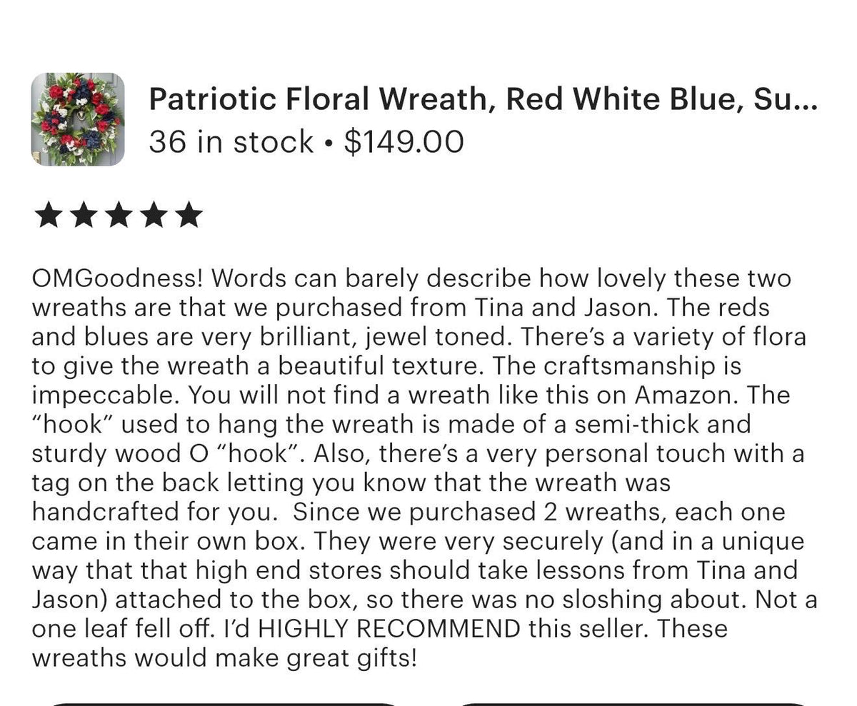 Patriotic Floral Wreath, Red White Blue, Summer Door Decor