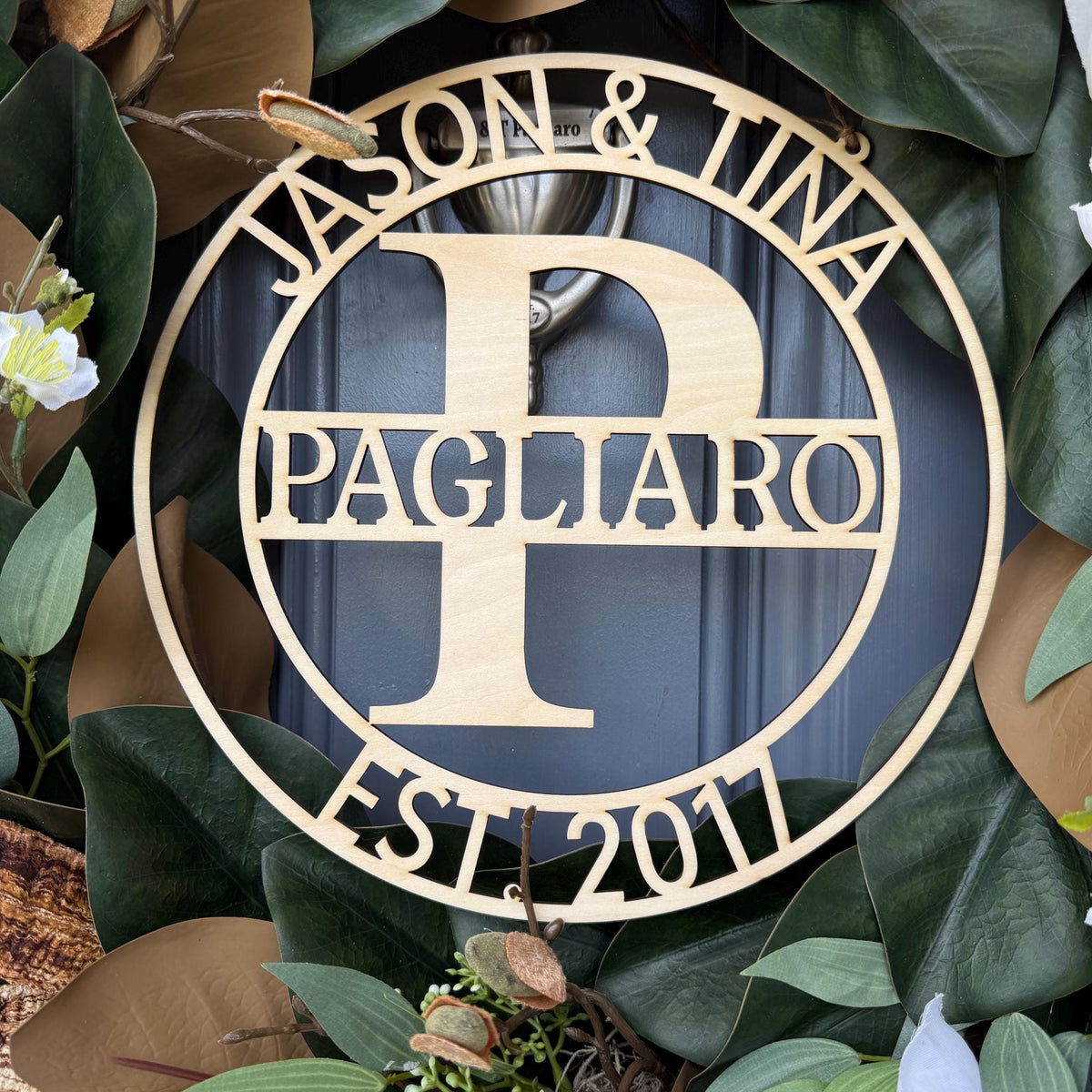 Personalized Magnolia Wreath | Handmade Magnolia Wreath | White Blooms and Green Leaves | Front Door Decor