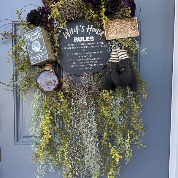 Handmade Halloween Witch Wreath | Halloween Decor | Witch Hat | Summerween | Rustic Farmhouse | Ouji board | Primitive Wreath | 24”x 40”