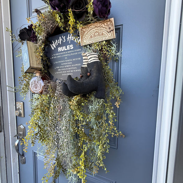 Handmade Halloween Witch Wreath | Halloween Decor | Witch Hat | Summerween | Rustic Farmhouse | Ouji board | Primitive Wreath | 24”x 40”