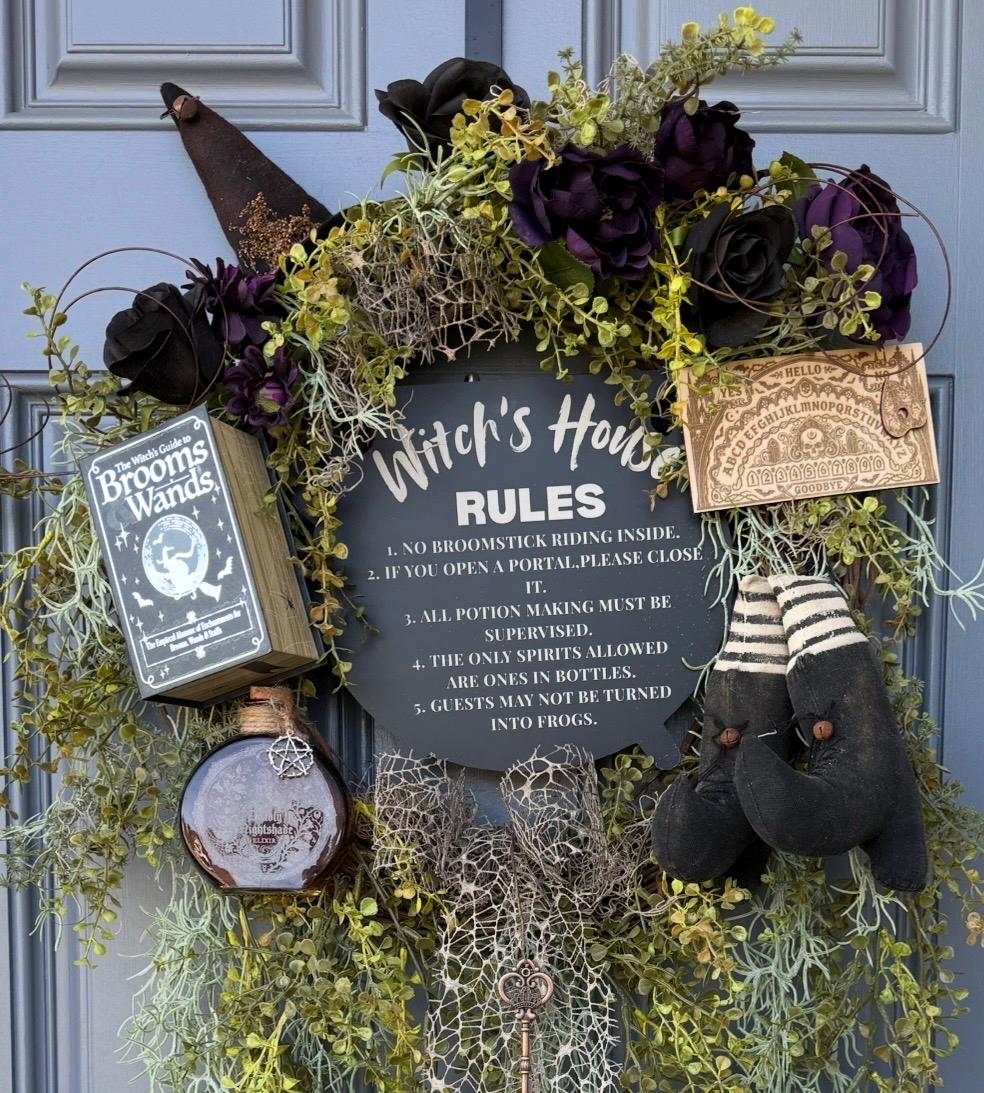 Handmade Halloween Witch Wreath | Halloween Decor | Witch Hat | Summerween | Rustic Farmhouse | Ouji board | Primitive Wreath | 24”x 40”