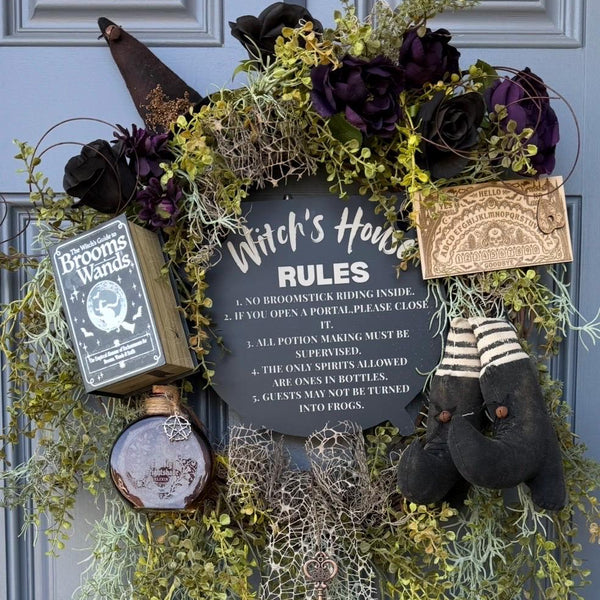 Handmade Halloween Witch Wreath | Halloween Decor | Witch Hat | Summerween | Rustic Farmhouse | Ouji board | Primitive Wreath | 24”x 40”