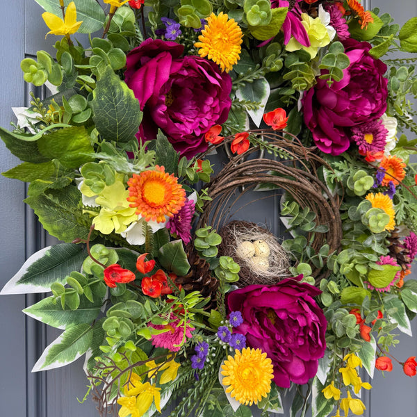 Summer Wreath | Colorful Floral Front Door Decor | Cottagecore Door Design