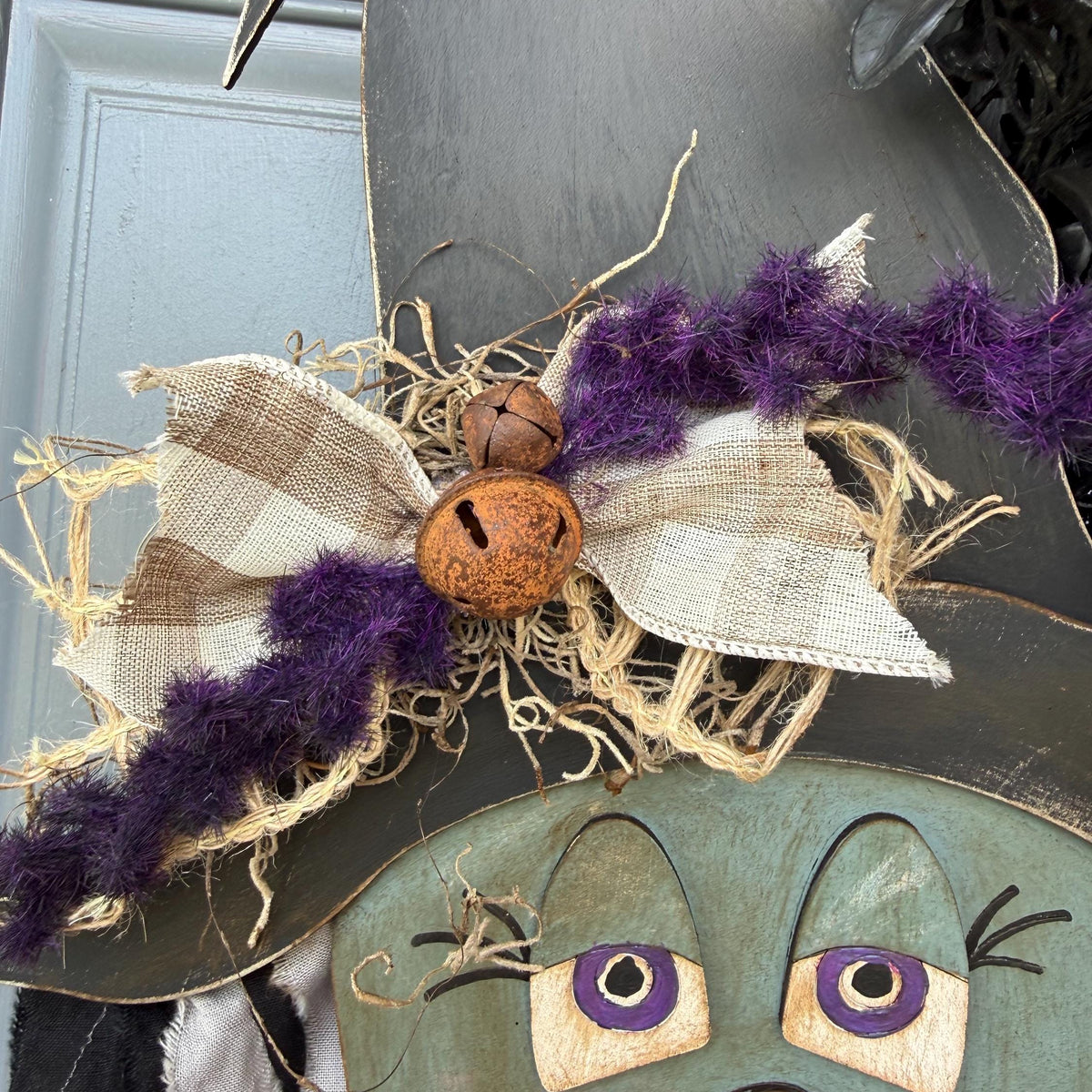 Hand painted Halloween Witch Wreath | Halloween Decor | Witch lovers | Summerween | Crescent Moon | Primitive Wreath 20”