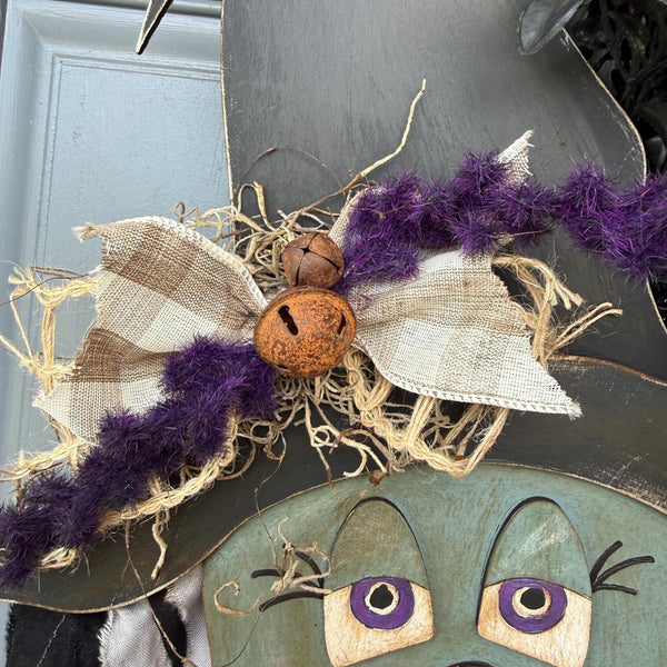 Hand painted Halloween Witch Wreath | Halloween Decor | Witch lovers | Summerween | Crescent Moon | Primitive Wreath 20”