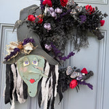 Hand painted Halloween Witch Wreath | Halloween Decor | Witch lovers | Summerween | Crescent Moon | Primitive Wreath 20”