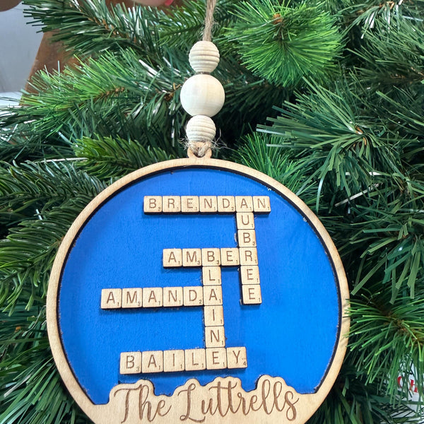 Custom Christmas Ornament, Scrabble Lovers Gift, Gamenight Gift,
