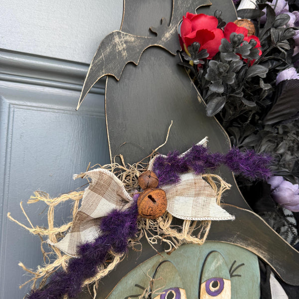Hand painted Halloween Witch Wreath | Halloween Decor | Witch lovers | Summerween | Crescent Moon | Primitive Wreath 20”
