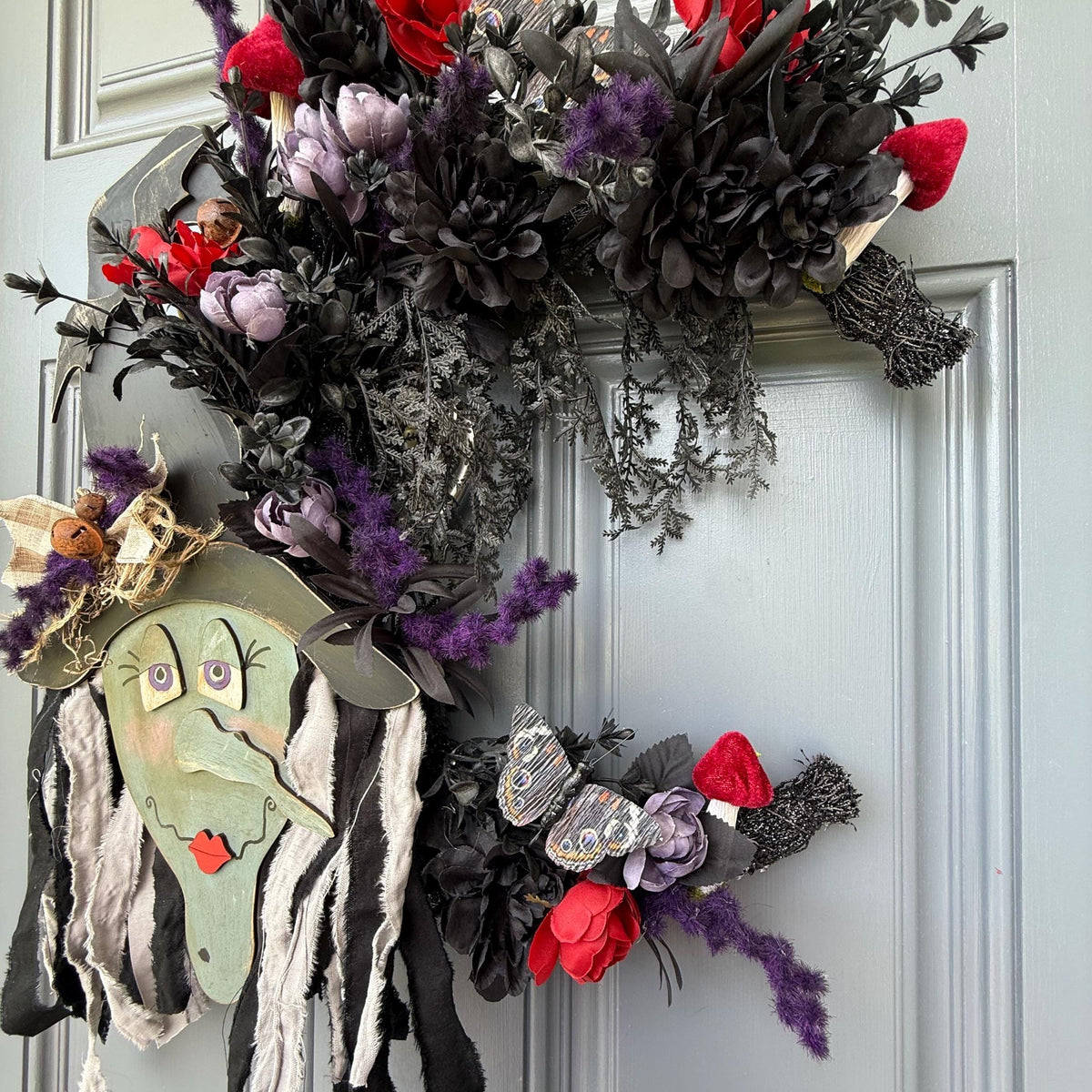 Hand painted Halloween Witch Wreath | Halloween Decor | Witch lovers | Summerween | Crescent Moon | Primitive Wreath 20”