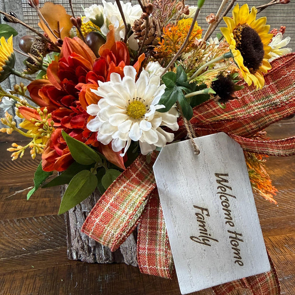 Fall flower arrangement with personalization | Thanksgiving floral centerpiece | Thank you bouquet | Hostess gift