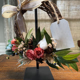 Tabletop personalized wreath | 10” grapevine wreath on a black metal stand | Thank you gift | Coworker gift | Desktop decor