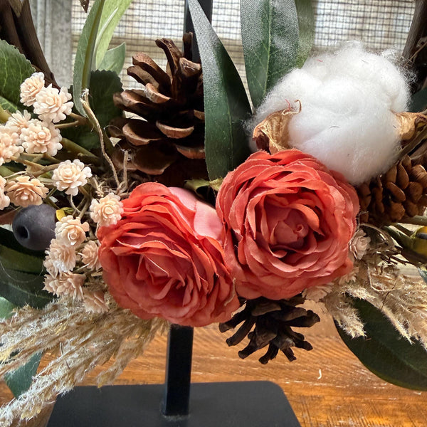 Tabletop personalized wreath | 10” grapevine wreath on a black metal stand | Thank you gift | Coworker gift | Desktop decor