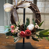 Tabletop personalized wreath | 10” grapevine wreath on a black metal stand | Thank you gift | Coworker gift | Desktop decor