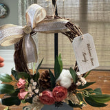 Tabletop personalized wreath | 10” grapevine wreath on a black metal stand | Thank you gift | Coworker gift | Desktop decor