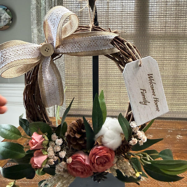 Tabletop personalized wreath | 10” grapevine wreath on a black metal stand | Thank you gift | Coworker gift | Desktop decor