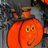 Pumpkin Handmade Wreath | Halloween Decor | | Summerween | Orange Wreath | 24”x 24” | Black square wreath base | Designsbysunsetlake