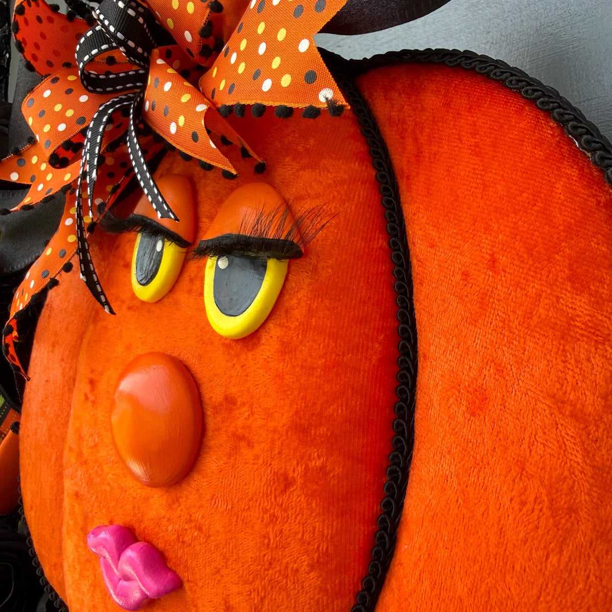 Pumpkin Handmade Wreath | Halloween Decor | | Summerween | Orange Wreath | 24”x 24” | Black square wreath base | Designsbysunsetlake