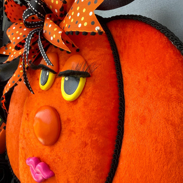 Pumpkin Handmade Wreath | Halloween Decor | | Summerween | Orange Wreath | 24”x 24” | Black square wreath base | Designsbysunsetlake