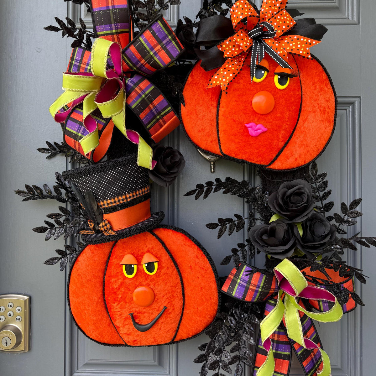 Pumpkin Handmade Wreath | Halloween Decor | | Summerween | Orange Wreath | 24”x 24” | Black square wreath base | Designsbysunsetlake