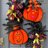 Pumpkin Handmade Wreath | Halloween Decor | | Summerween | Orange Wreath | 24”x 24” | Black square wreath base | Designsbysunsetlake