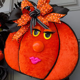 Pumpkin Handmade Wreath | Halloween Decor | | Summerween | Orange Wreath | 24”x 24” | Black square wreath base | Designsbysunsetlake
