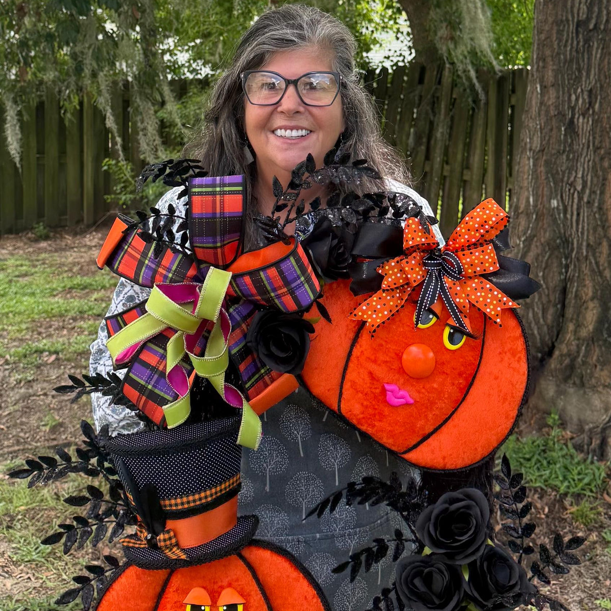 Pumpkin Handmade Wreath | Halloween Decor | | Summerween | Orange Wreath | 24”x 24” | Black square wreath base | Designsbysunsetlake