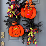 Pumpkin Handmade Wreath | Halloween Decor | | Summerween | Orange Wreath | 24”x 24” | Black square wreath base | Designsbysunsetlake