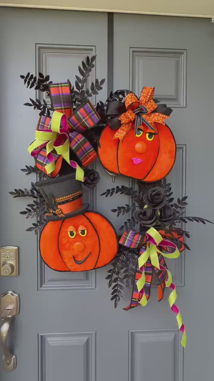 Pumpkin Handmade Wreath | Halloween Decor |  | Summerween | Orange Wreath | 24”x 24” | Black square wreath base | Designsbysunsetlake