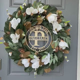 Personalized Magnolia Wreath | Handmade Magnolia Wreath | White Blooms and Green Leaves | Front Door Decor